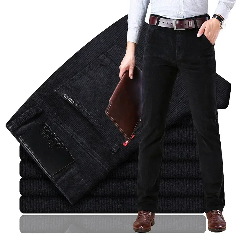 2025 Spring Autumn Men's Corduroy Casual Pants Straight Leg Loose Fit Youth Winter Thick Warm Velvet Long Pants for Men Trousers.