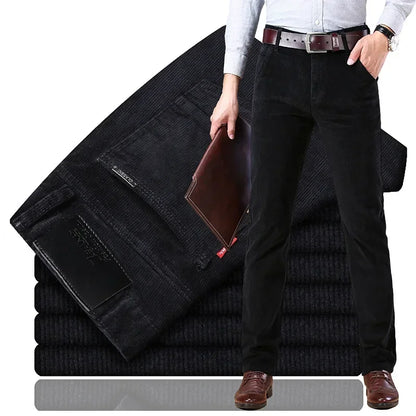 2025 Spring Autumn Men's Corduroy Casual Pants Straight Leg Loose Fit Youth Winter Thick Warm Velvet Long Pants for Men Trousers.