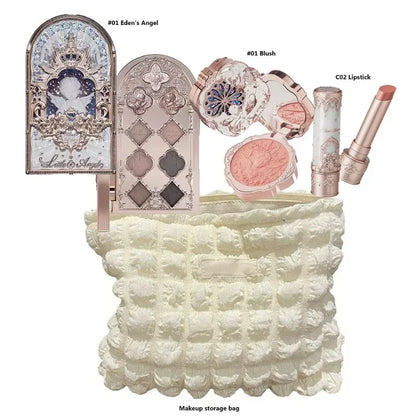 Makeup Set Flower Knows All in One GiftBox Glitter EyeShadow Palette Long Lasting Velvet Lip Cream Matte Blush with Cosmetic Bag.