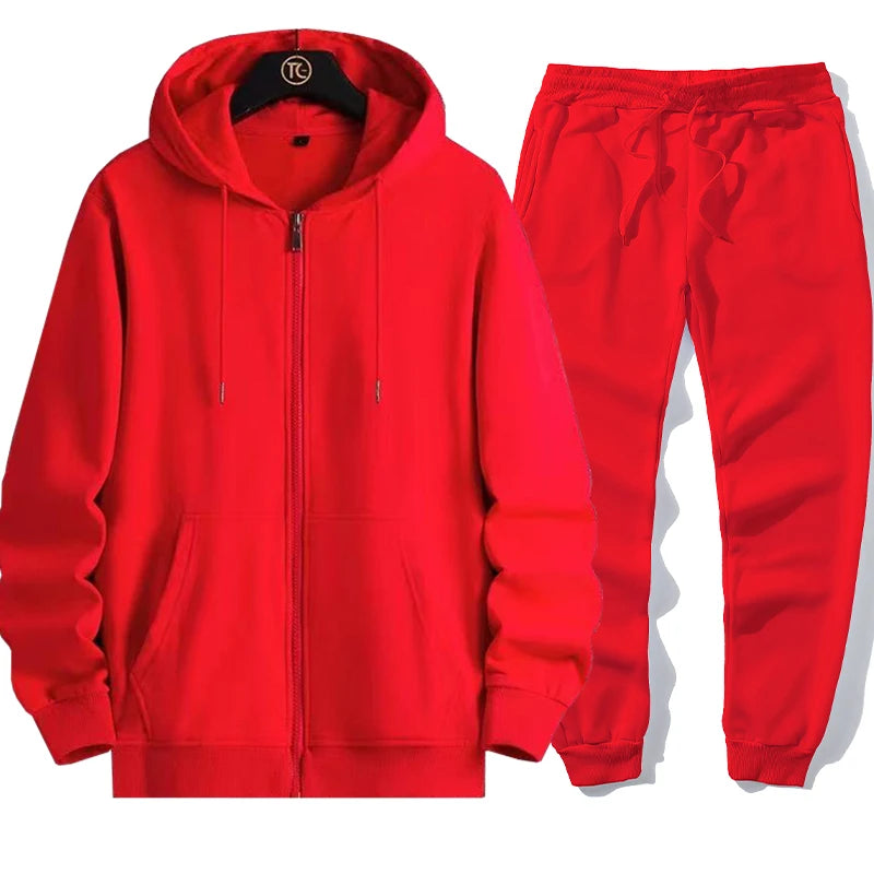 Men's Long Sleeve Zipper Hoodie Solid Color Classic Casual Sweatshirt Autumn Winter Fashion Male Versatile Suit.