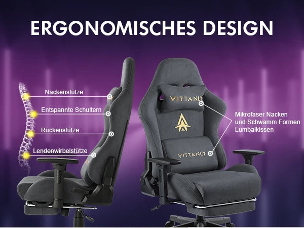 HAPIHAPPY Modischer Gaming-Stuhl, echter Computer-Bürostuhl mit Taschenfederkissen, Armlehnen und Fußstütze, Spielstuhl