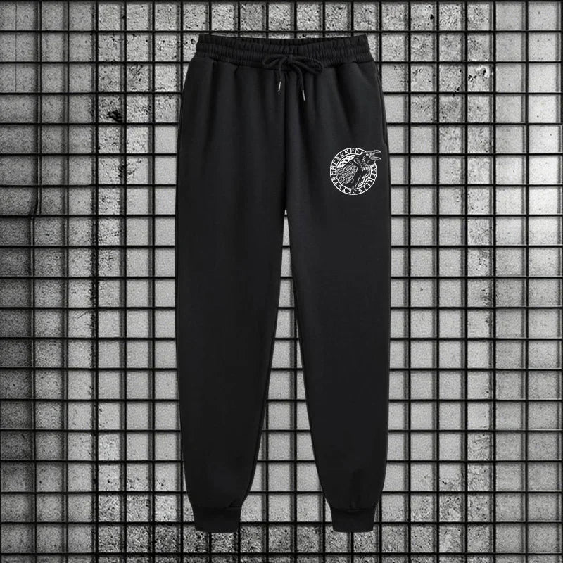 Viking Raven Print Mens Casual Tracksuit Set 2025 New 2 Pieces Zipper Hoodie with Pants Urban Streetwear Outfit Autumn Winter.