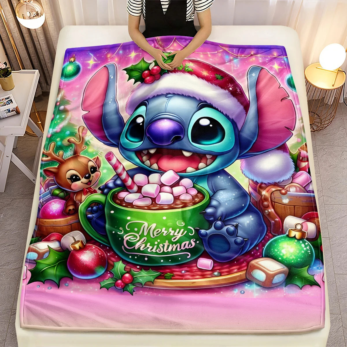 Lilo & Stitch, Stitch Printed Sofa Soft Warm Flannel Throw Blanket.Office,Camping,Picnic,Outdoors,Nap Cape,Bedroom Blankets.