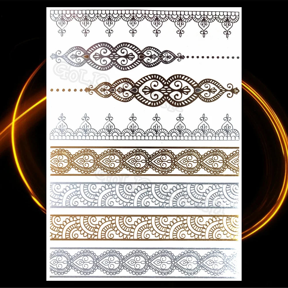 1PC Summer Style Men Women Body Art Gold Metallic Tattoo Sticker HYS-101 Chain Bracelet Fake Jewelry Waterproof Temporary Tattoo