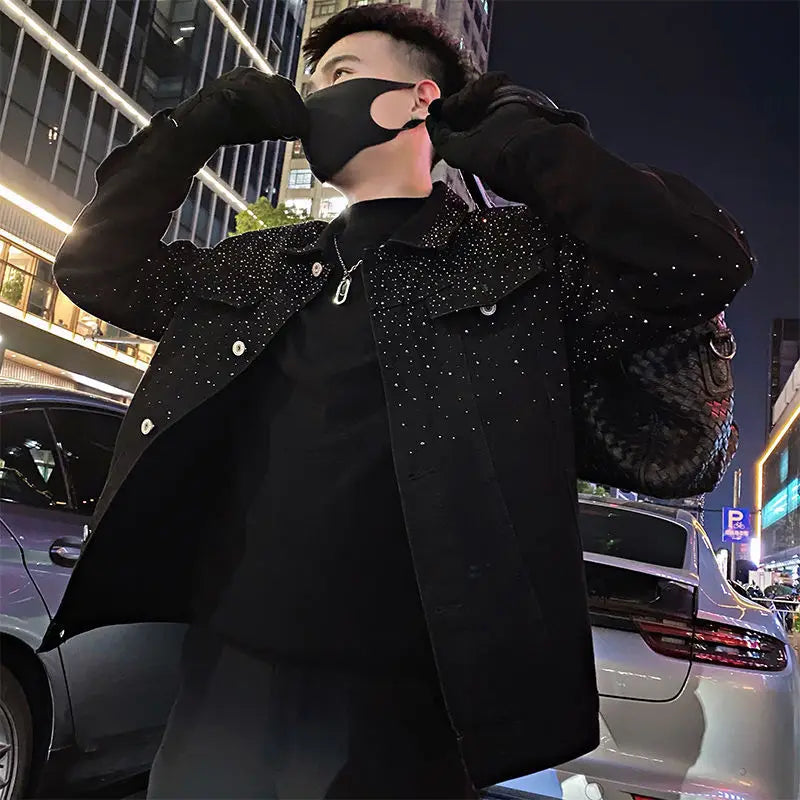 Man Coat Short Rhinestones Cargo Jacket for Men Black High Quality Harajuku New in Vintage Deals Korean Reviews Many Cheap Sale.