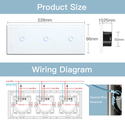 BSEED WIFI Touch Schalter Serie Wand Smart Licht Schalter Blaue LED Hintergrundbeleuchtung Glas Sensor Bildschirm Tuya APP Schalter EU Standard.