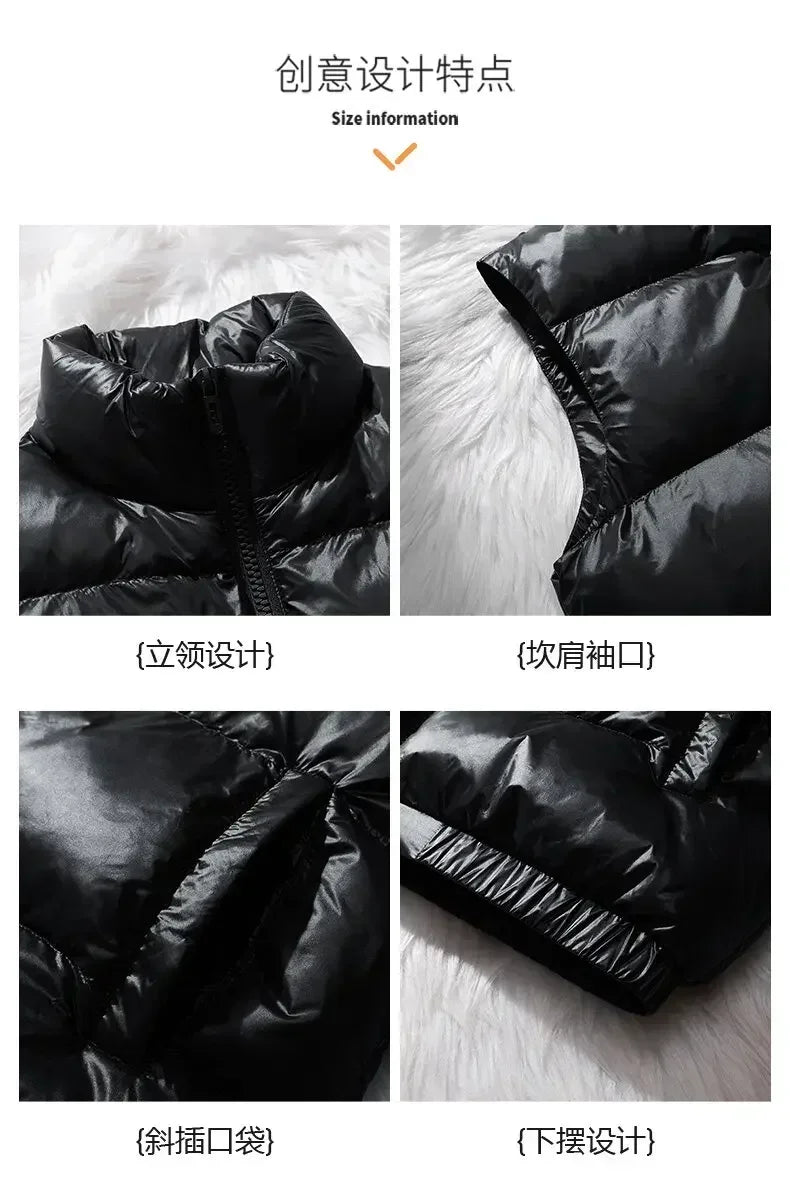 Vest Winter Hooded Glossy Cotton Vest Casual Waistcoat Men's Sleeveless Jacket Warm Overcoats Zipper Solid Color Mens Warm Vests.