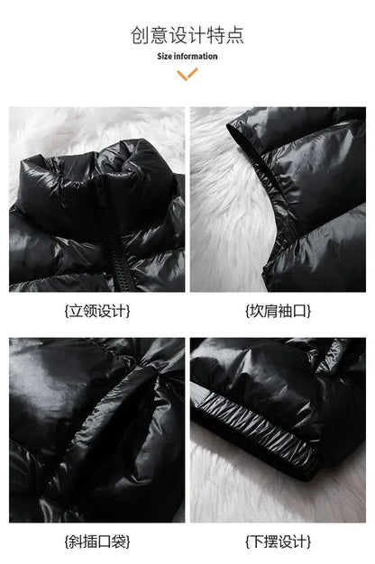 Vest Winter Hooded Glossy Cotton Vest Casual Waistcoat Men's Sleeveless Jacket Warm Overcoats Zipper Solid Color Mens Warm Vests.