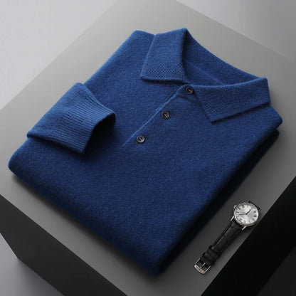 2025 Men's Autumn And Winter 100% Merino Pure Wool Knitted Sweater Men's Business Casual Knitted Polo Collar Pullover Top YJ1815