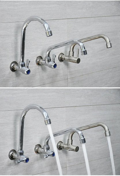Kitchen Stainless Steel Faucet Wall Mounted Rotate Single Cold Water Sink Tap Household Kitchen Universal Faucet