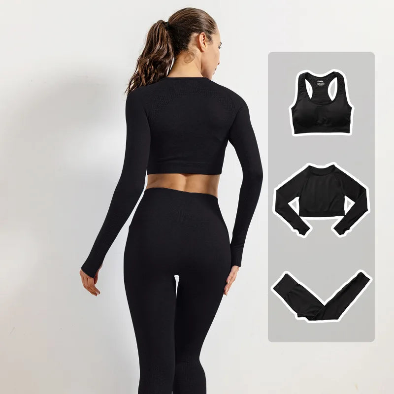 Women Vital Seamless Yoga Fitness Clothing Set High Waist Gym Leggings Crop Tops Sports Tracksuit Plush Up Sports Outfits