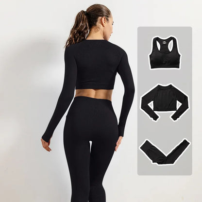 Women Vital Seamless Yoga Fitness Clothing Set High Waist Gym Leggings Crop Tops Sports Tracksuit Plush Up Sports Outfits