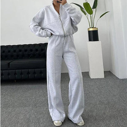 BKLD 2025 Casual Women's Tracksuit Sets Zip-up Loose Cropped Cardigan+Drawstring Sweatpants Solid Fashion Running Street Outfits