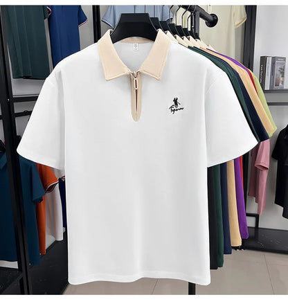 Luxury brand short sleeve polo shirt men's fashion Pony embroidered summer trendy breathable casual color blocked lapel T-shirt