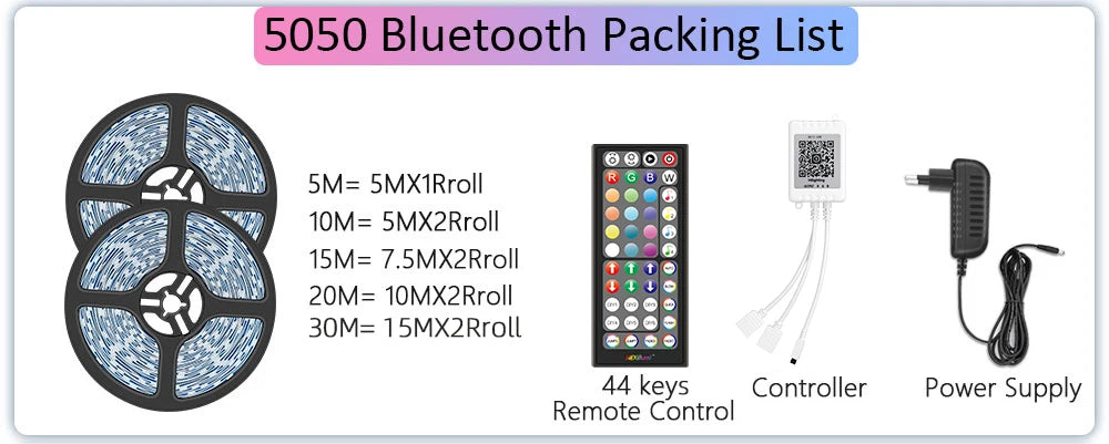 LED-Streifenlicht RGB 5050, Musiksynchronisierung, Farbwechsel, empfindlich, integriertes Mikrofon, App-gesteuerte LED-Leuchten, 5 m, 10 m, 15 m, DC12 V, flexibel.