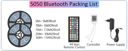 LED-Streifenlicht RGB 5050, Musiksynchronisierung, Farbwechsel, empfindlich, integriertes Mikrofon, App-gesteuerte LED-Leuchten, 5 m, 10 m, 15 m, DC12 V, flexibel.