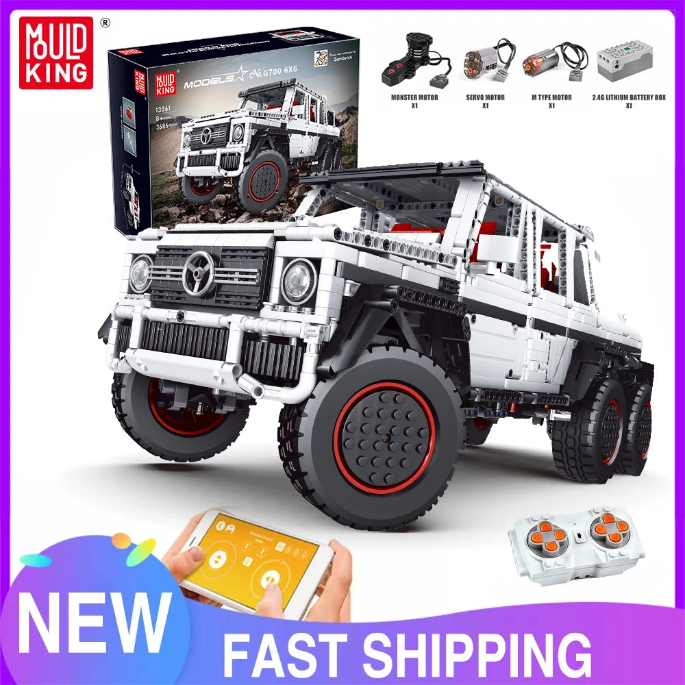 MOULD KING 13061 Technical Car Toys The APP&RC Motorized G63 6X6 Off-Road SUV Car Model Assembly Building Blocks Bricks Kid Gift.