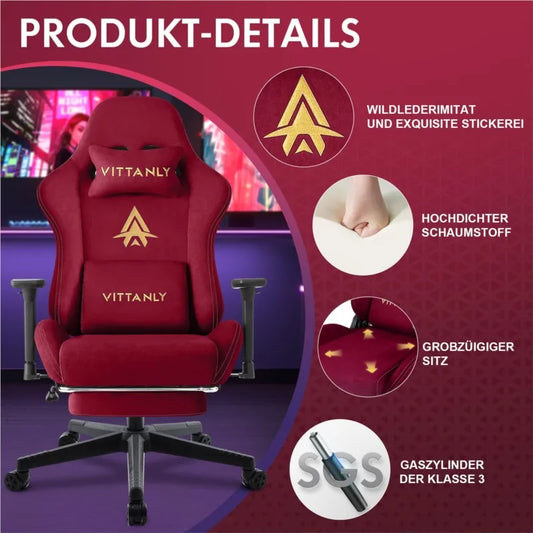 Kitinjoy Gaming-Stuhl für Erwachsene mit Fußstütze, ergonomischer Bürostuhl, Schreibtischstuhl mit Lendenwirbelsäule, neuer bequemer Bürostuhl für Erwachsene