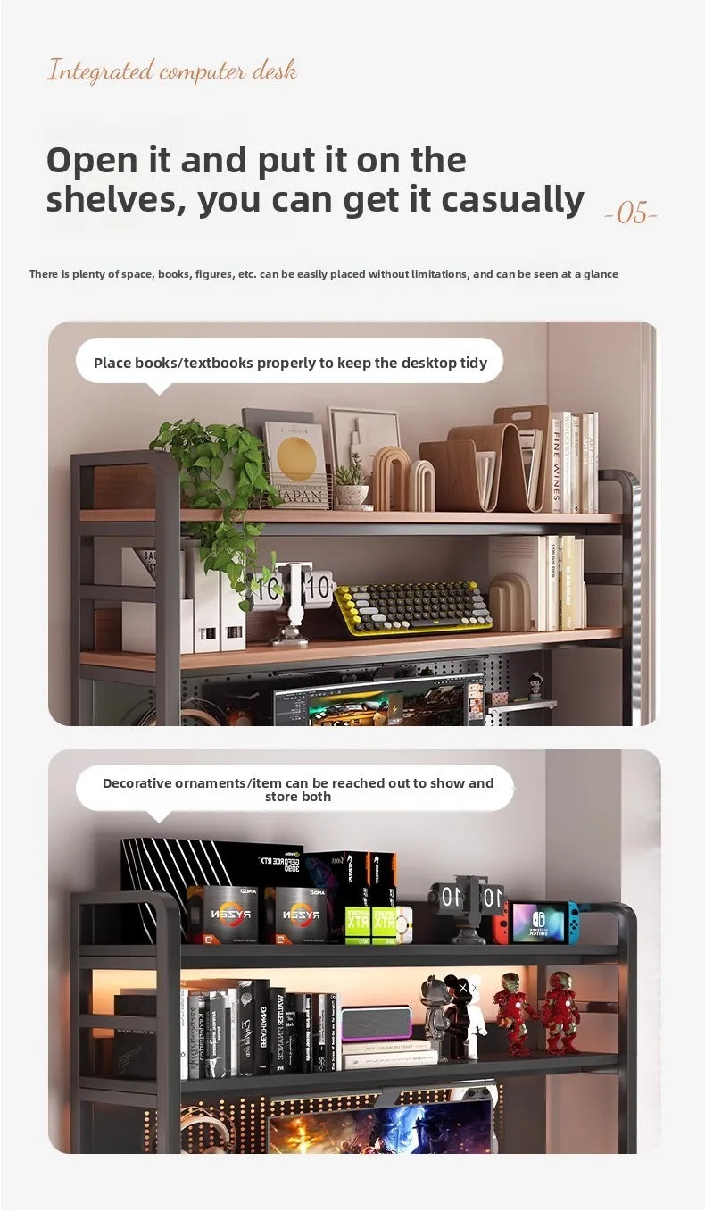 Schreibtisch, Bücherregal, integrierter Schreibtisch mit Lochbrett, Schlafzimmer, E-Sport-Tisch, Desktop-Computertisch