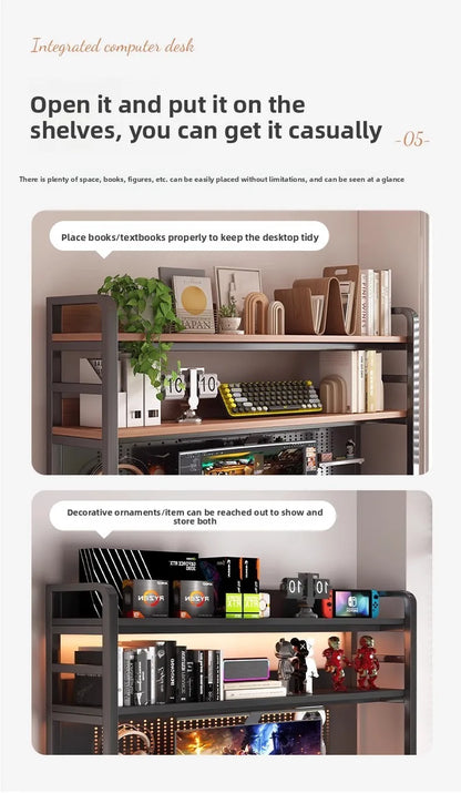 Schreibtisch, Bücherregal, integrierter Schreibtisch mit Lochbrett, Schlafzimmer, E-Sport-Tisch, Desktop-Computertisch