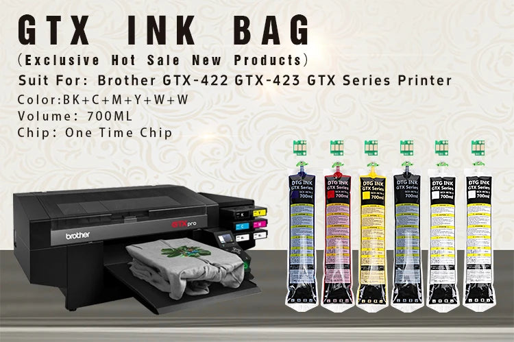 Winnerjet GTX ink bag 700ml High quality DTG Textile ink For Brother GTX-422 GTX-423 GTX-425 GTX-600 GTX PRO GTX Brother printer.