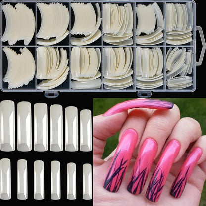 240Pcs/Box Extra Long Bend False Nails 12-Sizes Full Cover Press On Nail Clear/White/Black Building Extension Fake Fingertips *&.