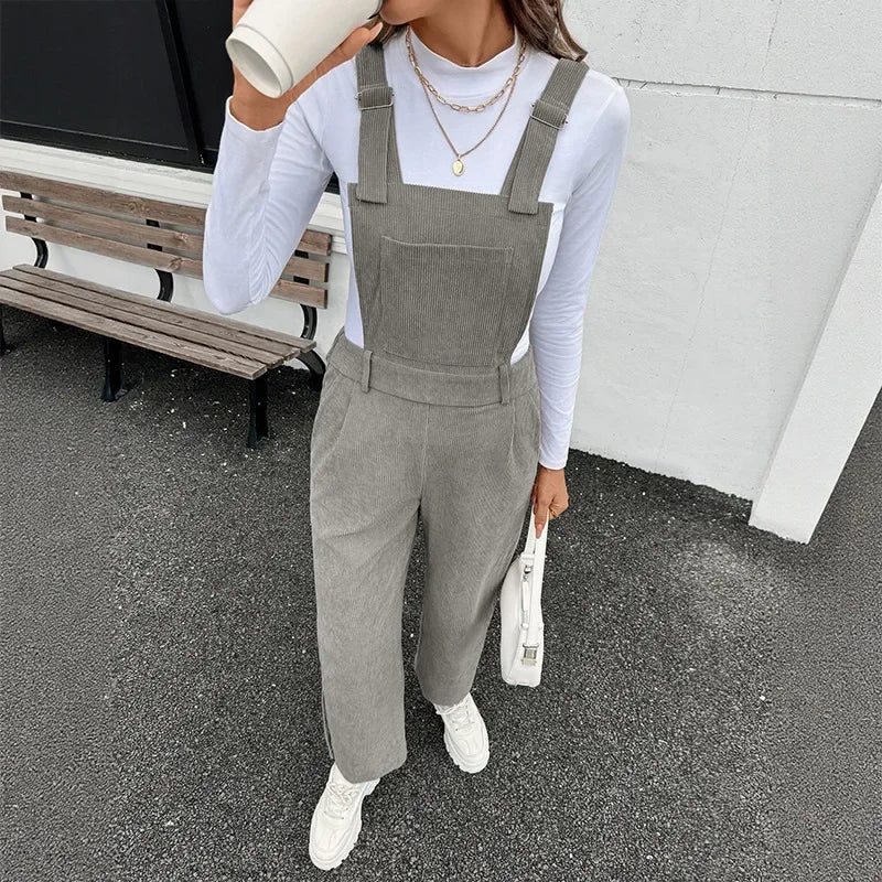 Adjustable Basic Velvet Overalls Women's Pure Color Simple Style Autumn New Arrival Fashionable Female Bib Pants.