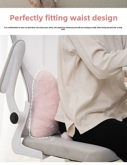 Pink bow ribbon couch pillow imitation rabbit fur comfortable car seat cushion ins style simple all-match back cushion.