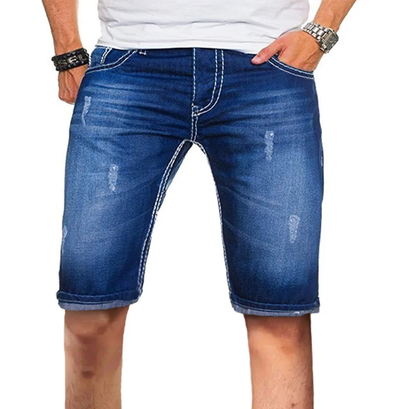 Neue Sommer Herren Stretch zerrissen kurze Jeans Blue Denim Shorts Hosen große lässige Mittel hose.