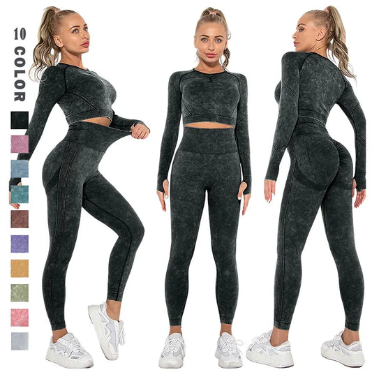 Seamless Yoga Set Gym Clothes Women's Sportswear Yoga Suits Women Fitness Set Tracksuits Sports Outfits Long Sleeve Gym Leggings.