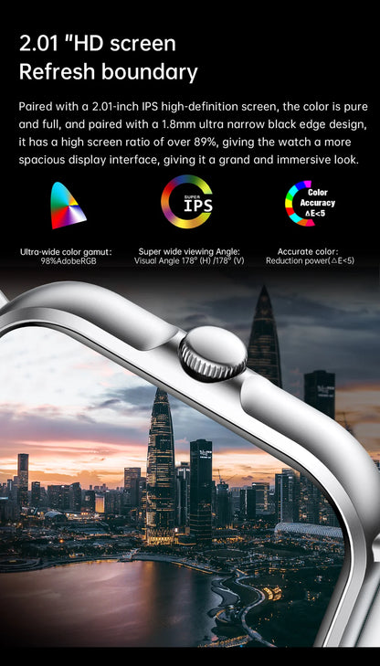 2025 2.01'' Smart Watch Bluetooth Call Play Music Smartwatch Fitness Clock Sport Waterproof Watches for Men Women iPhone Android.