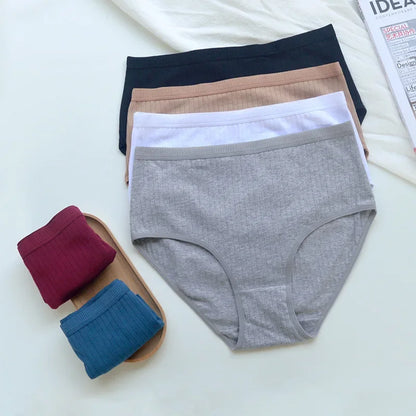 6pcs Cotton Women Panties Lady Plus Size Underwear High Waist Briefs Breathable Solid Color Female Lingerie Shorts.