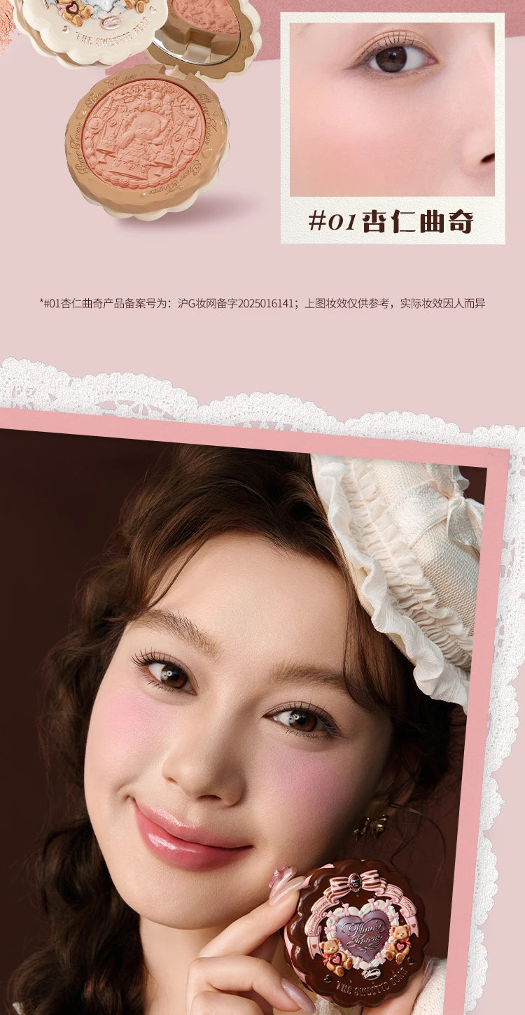 Flower Knows The Sweetie Bear Collection Satin embossed blush Lasting Matte Puffing Natural Brightening Facial Cosmetics 5g.