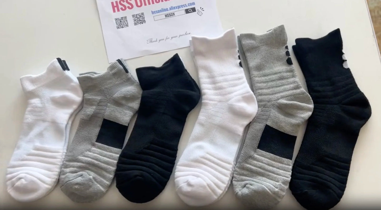 6/3/1 Pairs New Men Sports Running Fitness Flight Short Tube Socks Women's Towel Bottom Basketball Socks Solid Color Black Socks.