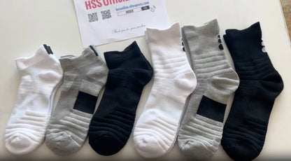 6/3/1 Pairs New Men Sports Running Fitness Flight Short Tube Socks Women's Towel Bottom Basketball Socks Solid Color Black Socks.