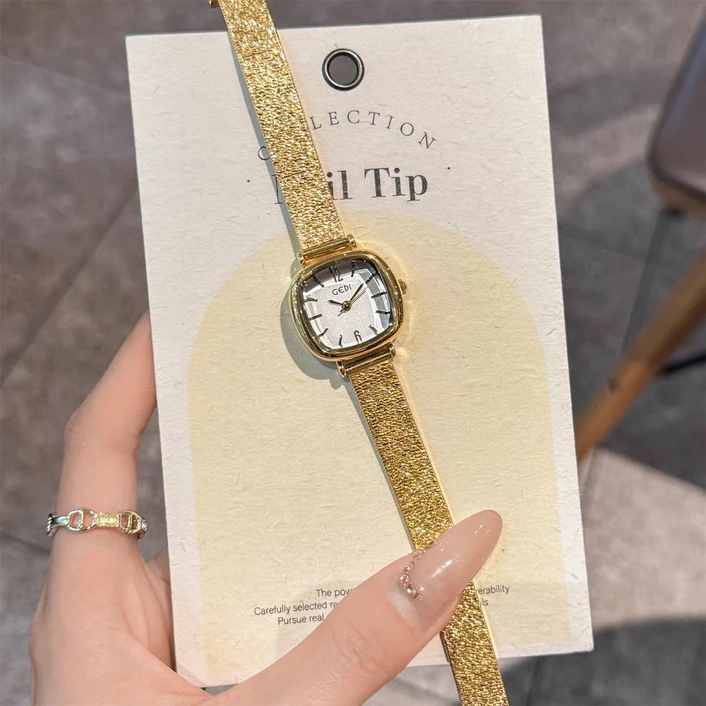 GEDI Golden Watch Light Luxury Quartz Stainless Steel Watch Casual Fashion Dress Temperament Waterproof Women's Wristwatches