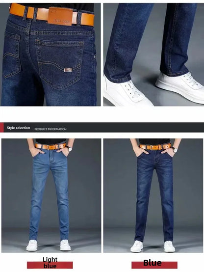 New 2025 Men's Slim Fit Casual Jeans Thin Straight Leg Summer Elastic Comfortable Long Trousers Versatile Style for All Occasion.