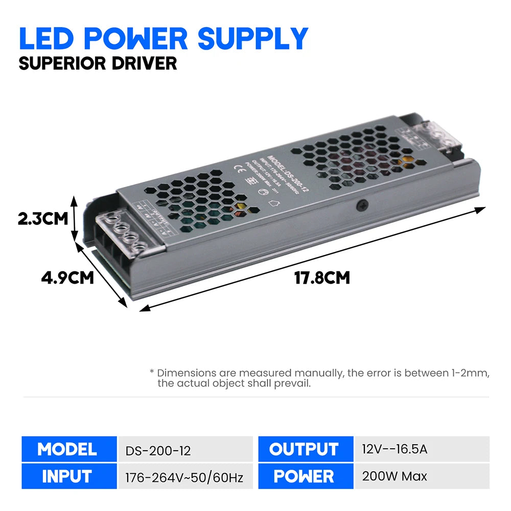 12V 24V 60W 100W 150W 200W 300W 400W Transformer Power Supply 110V 220V 230V AC to 12 24 Volt DC LED Strip Light Bulb LED Driver.