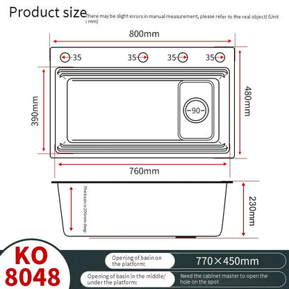 304 stainless steel Undermount Kitchen Sink Embossed Silver Large Single Bowl with Accessories Thickened Sinks