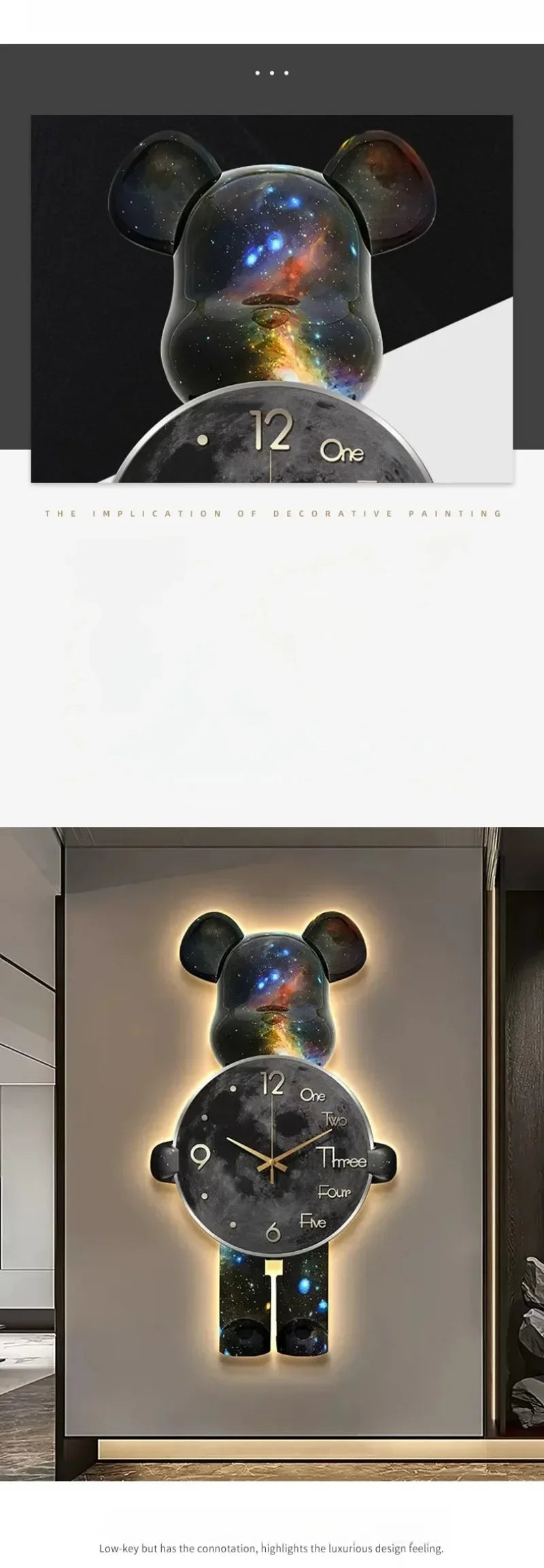 Wand Ästhetische Bär Uhr Moderne LED Licht Einzigartige Bär Stille Uhr Lampe Uhr Luxus Esszimmer Wohnzimmer Dekoration Hause Ornament