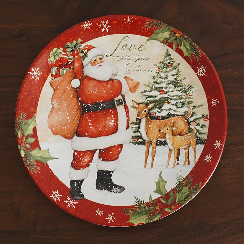 Christmas Themed Ceramic Dinner Plates Tableware Set Underglaze Color Process Coffee Cup Soup Bowl Santa Claus Steak Plate.