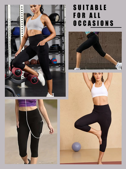High Waisted capri pants For Women With Pockets Tummy Control No See Through Workout Running Yoga Athletic Push Up Gym Leggings.