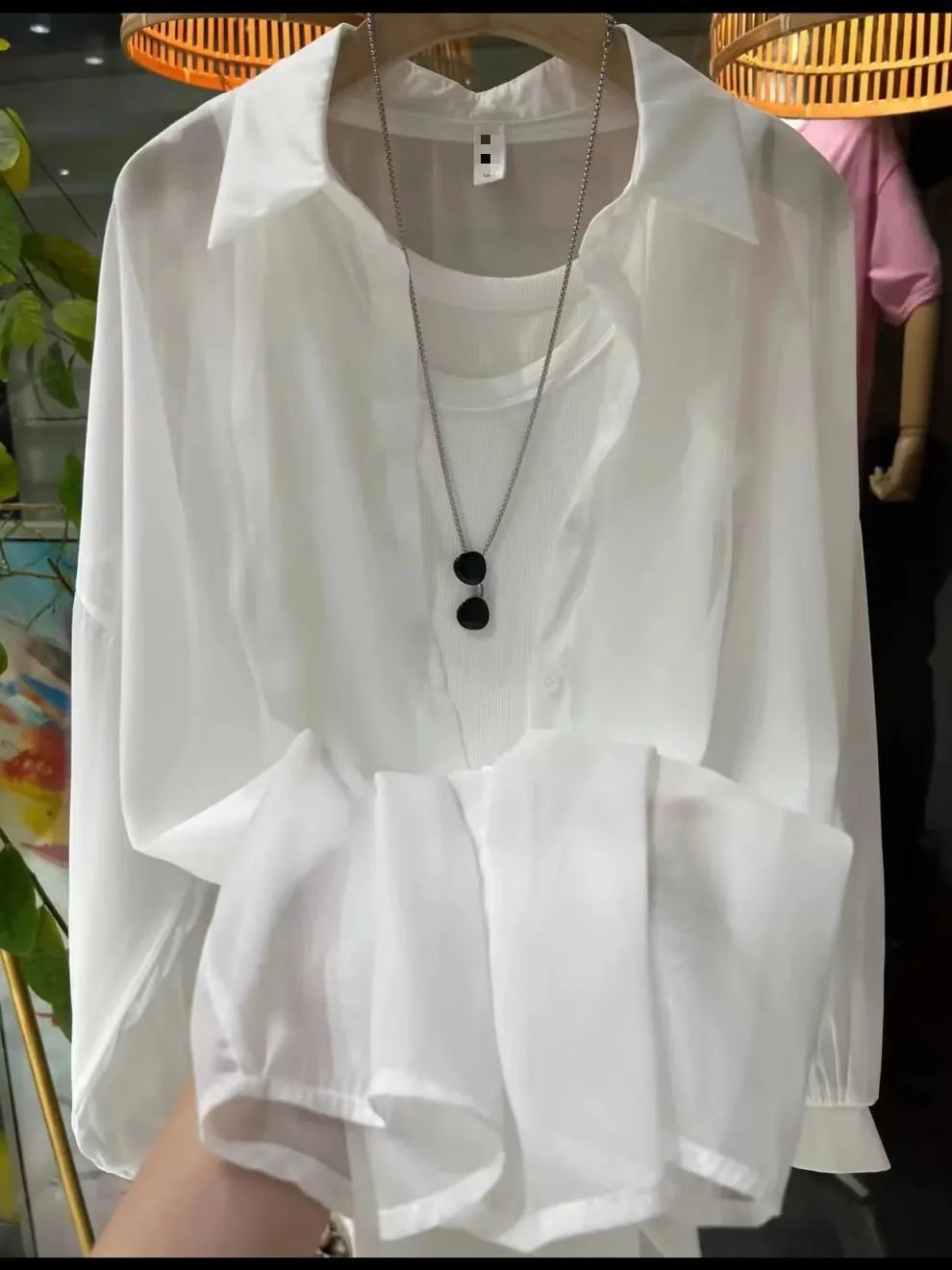 1pcs Woman Four Seasons Shirt Lady Thin Sunscreen Shirts Female Casual Long Sleeve Turn-down Collar Loose Med-Length Style Tops.