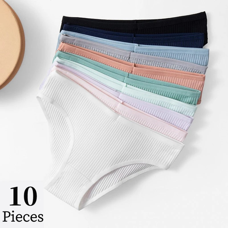 BZEL 10PCS/Set Women's Panties Sexy Breathable Underwear Comfortable Lingerie Cotton Striped Briefs Fashion Cozy Underpants Sale.