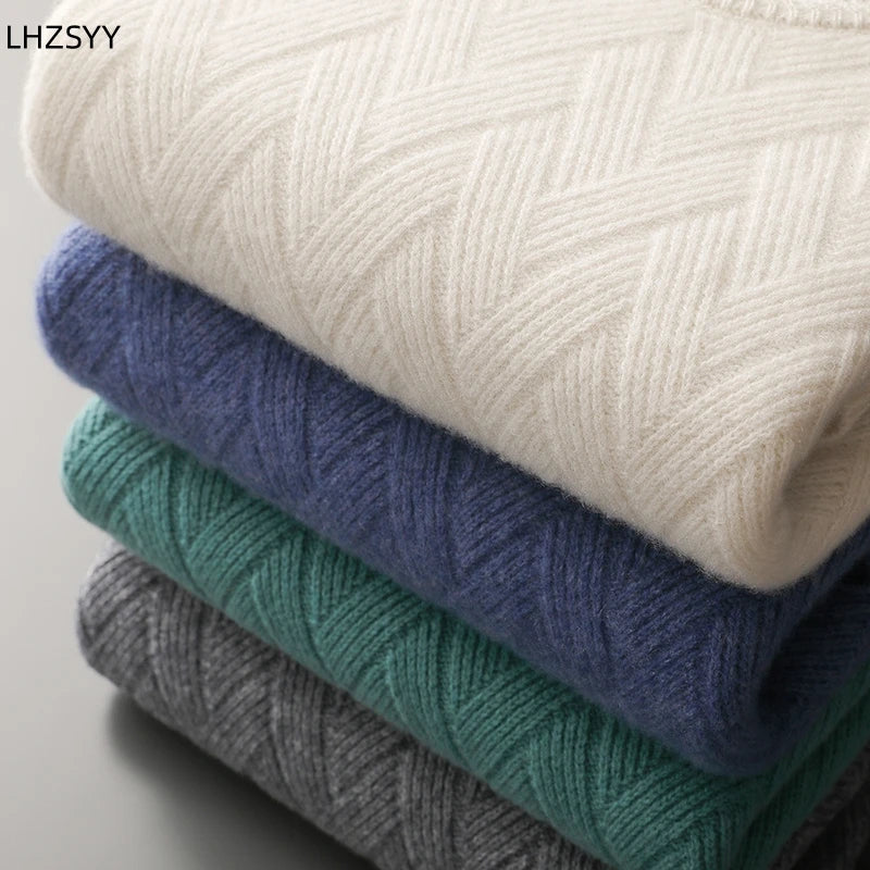 LHZSYY Men' New 100%Cashmere Sweater Winter O-Neck Mat Pullovers Long Sleeve Loose Plus Size Base Shirt Thicken Casual Knit Tops.