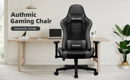 AUTHMIC Ergonomischer Gaming-Stuhl, Büro-Liegestuhl mit Lordosenstütze, verstellbare Armlehne, 150 kg Belastung für Heimarbeit, Gamer-Setup