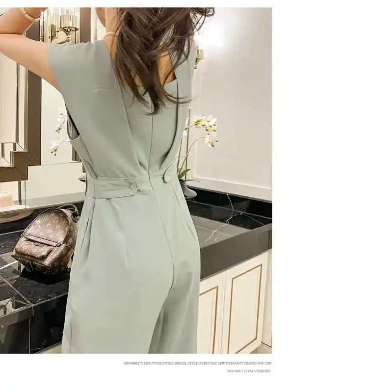 Slimming High Waist Wide Leg Pants Korean Style Fashionable Women's One-Piece Jumpsuit Summer New Arrival Simple Elegant.