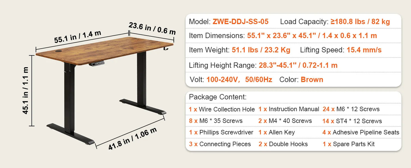 SucceBuy Elektrischer Stehpult, höhenverstellbarer Stehpult mit doppeltem Schutzsystem, hohe Tragfähigkeit für das Heimbüro