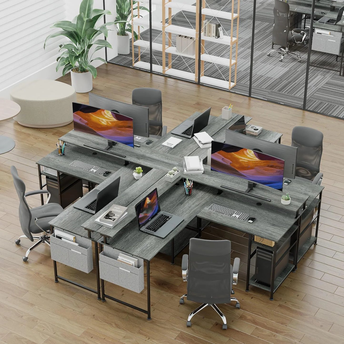 RGB Gaming-Schreibtisch L-Form/gerade umbaubar mit Monitoraufsatz, Steckdosenleiste & USB, Ablagen, Home-Office