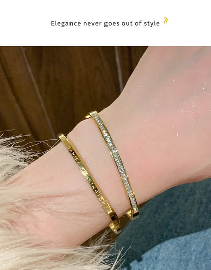 Titanium Steel Gold Silver Color Bangles for Women Girls Trend Waterproof Jewelry Luxury Sparkling Zircon Bracelet Bangle.